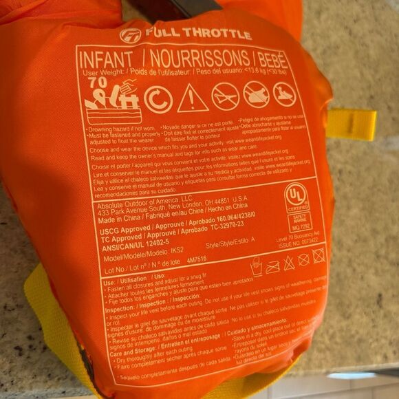 NEW Full Throttle Infant Baby Safe US Coast Guard Approved Life Jacket - Picture 4 of 4